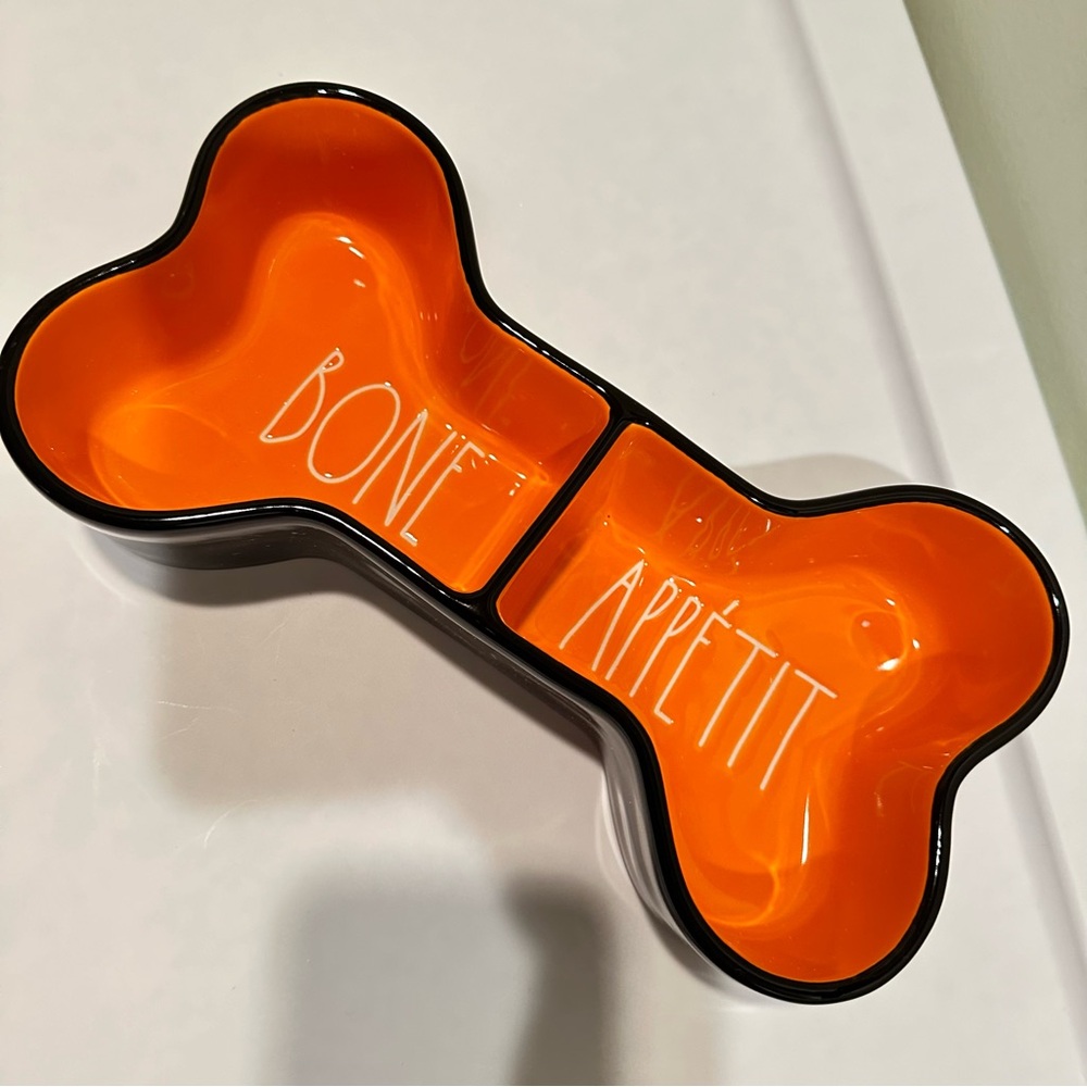 New Rae Dunn Bone Appetite  Bone Shaped Two Sided Dog Bowl